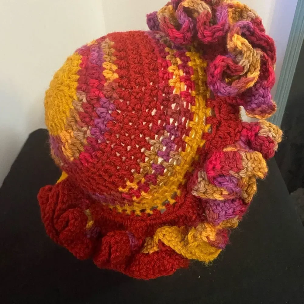 Handcrafted Crochet multi-color ruffle bucket hat